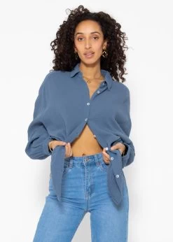 Musselin Bluse Oversize, Kurz, Jeansblau -Sassyclassy SassyClassy musselin bluse oversize kurz jeansblau S2208B5015