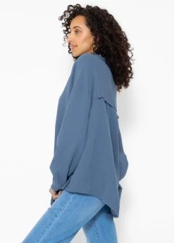 Musselin Bluse Oversize, Kurz, Jeansblau -Sassyclassy SassyClassy musselin bluse oversize kurz jeansblau S2208B5015 3