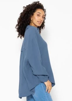 Musselin Bluse Oversize, Kurz, Jeansblau -Sassyclassy SassyClassy musselin bluse oversize kurz jeansblau S2208B5015 6