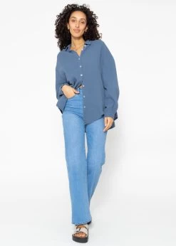 Musselin Bluse Oversize, Kurz, Jeansblau -Sassyclassy SassyClassy musselin bluse oversize kurz jeansblau S2208B5015 7