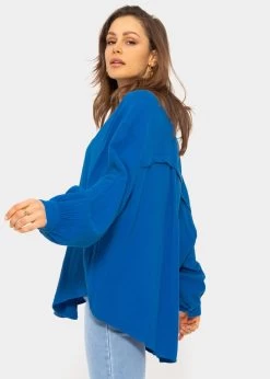 Musselin Bluse Oversize, Kurz, Royalblau -Sassyclassy SassyClassy musselin bluse oversize kurz royalblau S1209B4230 6
