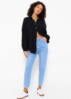 Musselin Bluse Oversize, Kurz, Schwarz -Sassyclassy SassyClassy musselin bluse oversize kurz schwarz S1203B3838 17NBV74QxzTurj