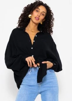 Musselin Bluse Oversize, Kurz, Schwarz -Sassyclassy SassyClassy musselin bluse oversize kurz schwarz S1203B3838 5YWTvZUaR9wKWO