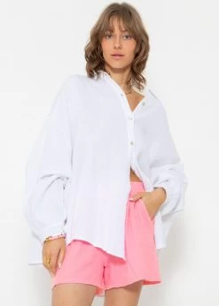 Musselin Bluse Oversize, Kurz, Weiß