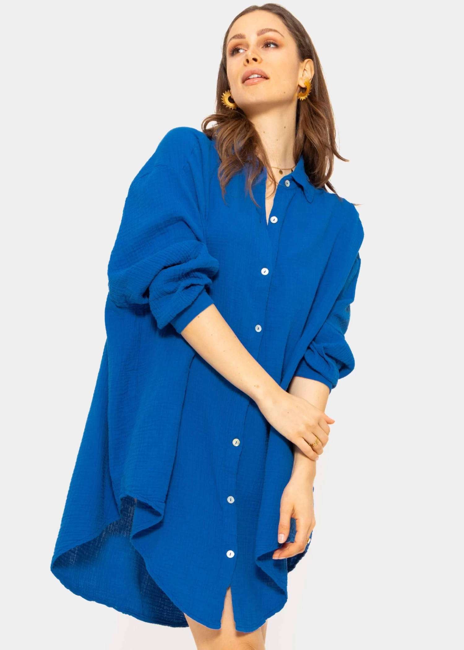 Musselin Bluse Oversize, Royalblau 3 Musselin Bluse Oversize, Royalblau