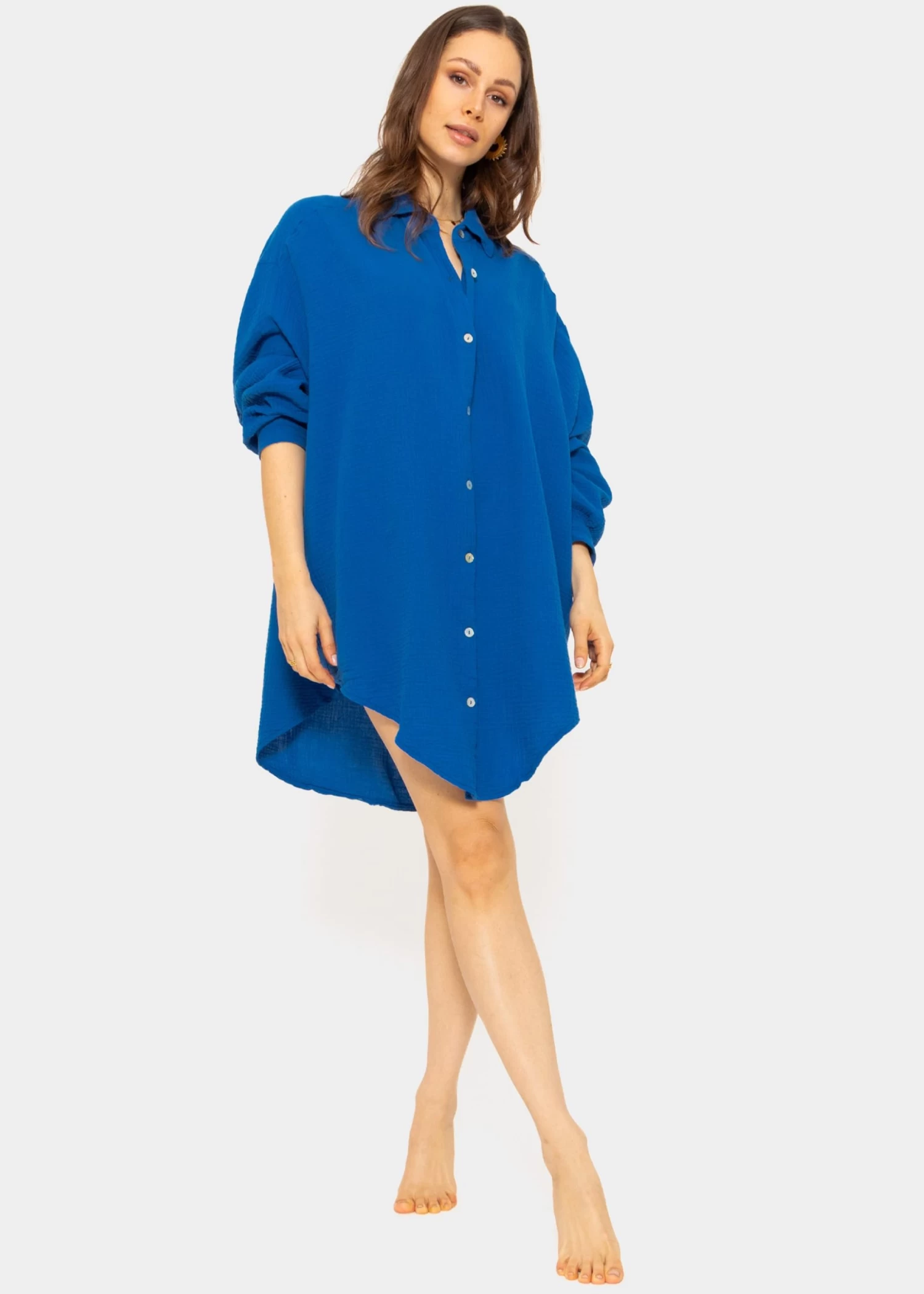 Musselin Bluse Oversize, Royalblau 4 Musselin Bluse Oversize, Royalblau – Bild 2