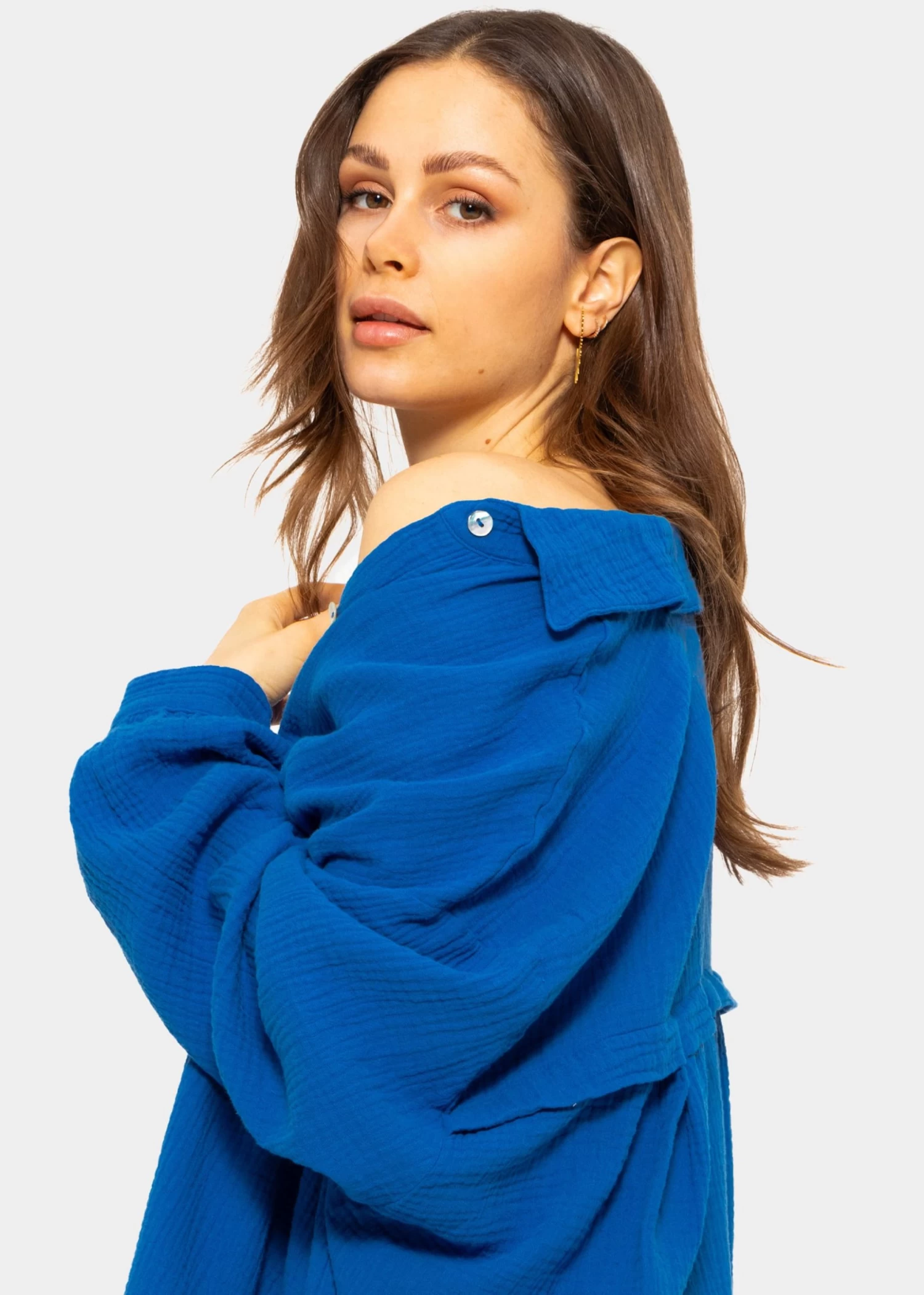 Musselin Bluse Oversize, Royalblau 10 Musselin Bluse Oversize, Royalblau – Bild 8