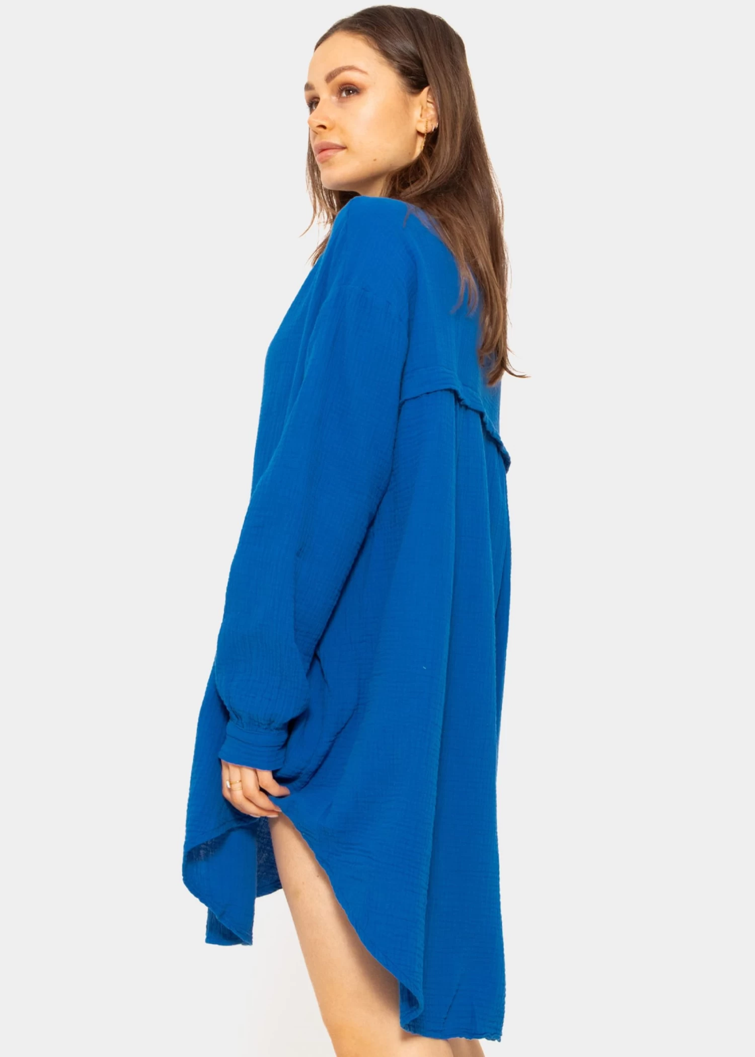 Musselin Bluse Oversize, Royalblau 5 Musselin Bluse Oversize, Royalblau – Bild 3