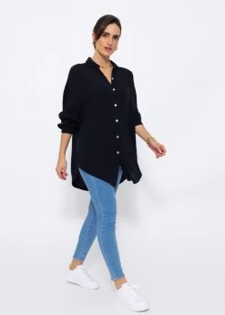 Musselin Bluse Oversize, Schwarz -Sassyclassy SassyClassy musselin bluse oversize schwarz S0209B3422YiO5pSWZeElaw