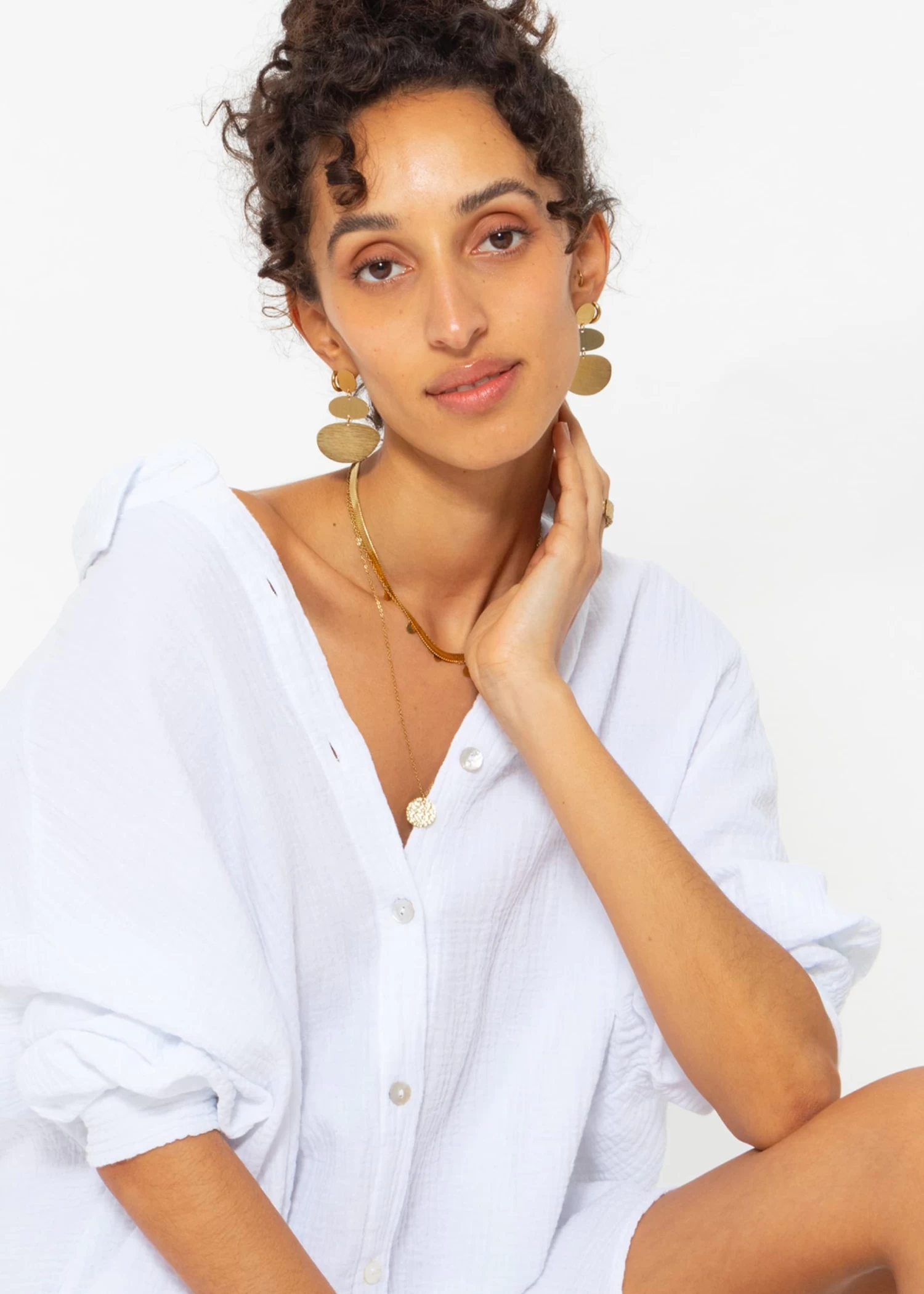 Musselin Bluse Oversize, Weiß 9 Musselin Bluse Oversize, Weiß – Bild 7