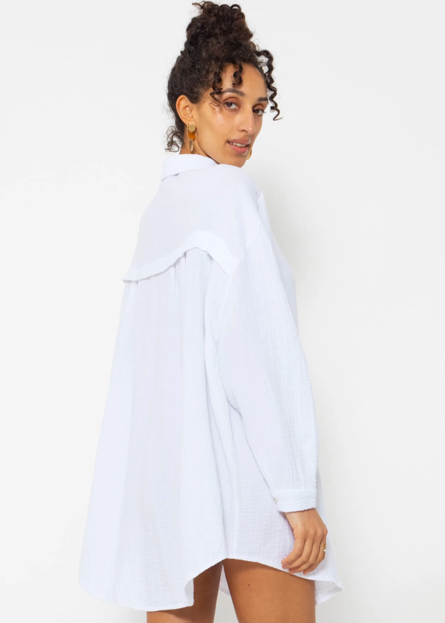 Musselin Bluse Oversize, Weiß 10 Musselin Bluse Oversize, Weiß – Bild 8