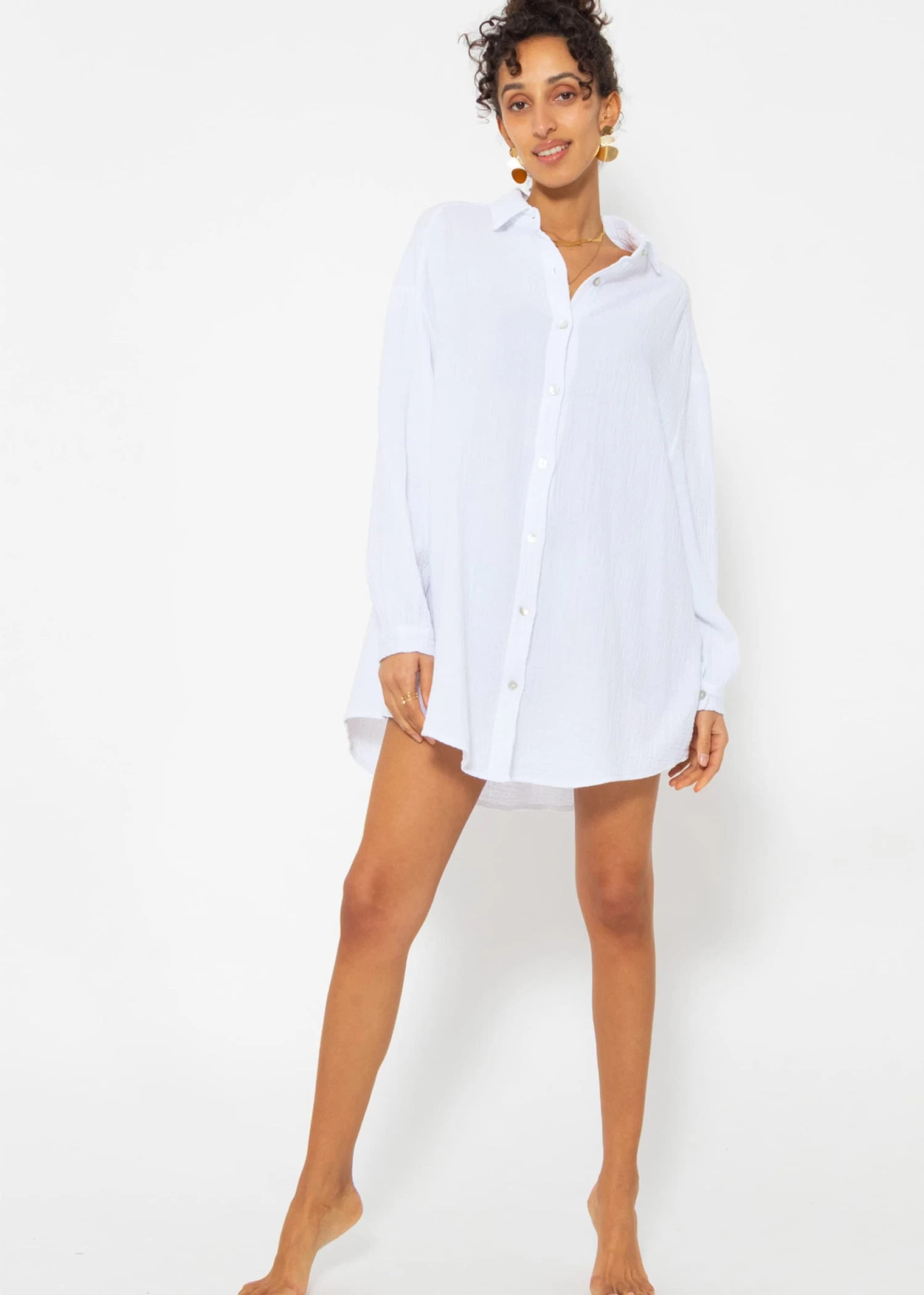 Musselin Bluse Oversize, Weiß 4 Musselin Bluse Oversize, Weiß – Bild 2