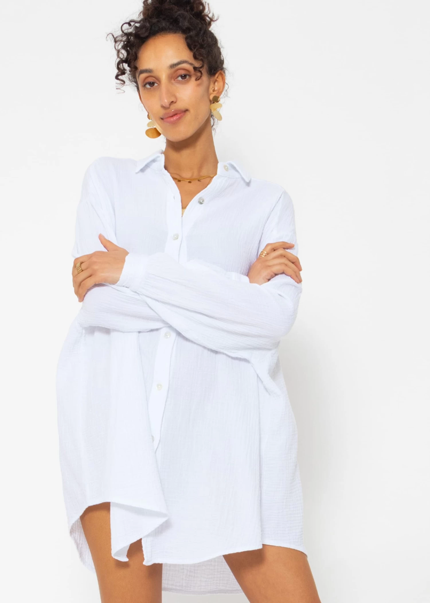 Musselin Bluse Oversize, Weiß 7 Musselin Bluse Oversize, Weiß – Bild 5