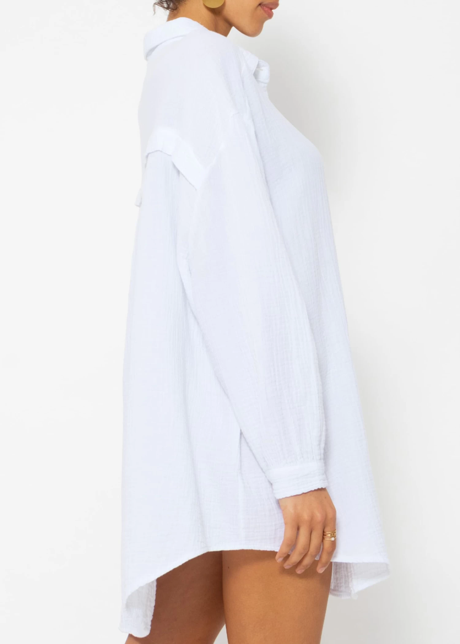 Musselin Bluse Oversize, Weiß 13 Musselin Bluse Oversize, Weiß – Bild 11