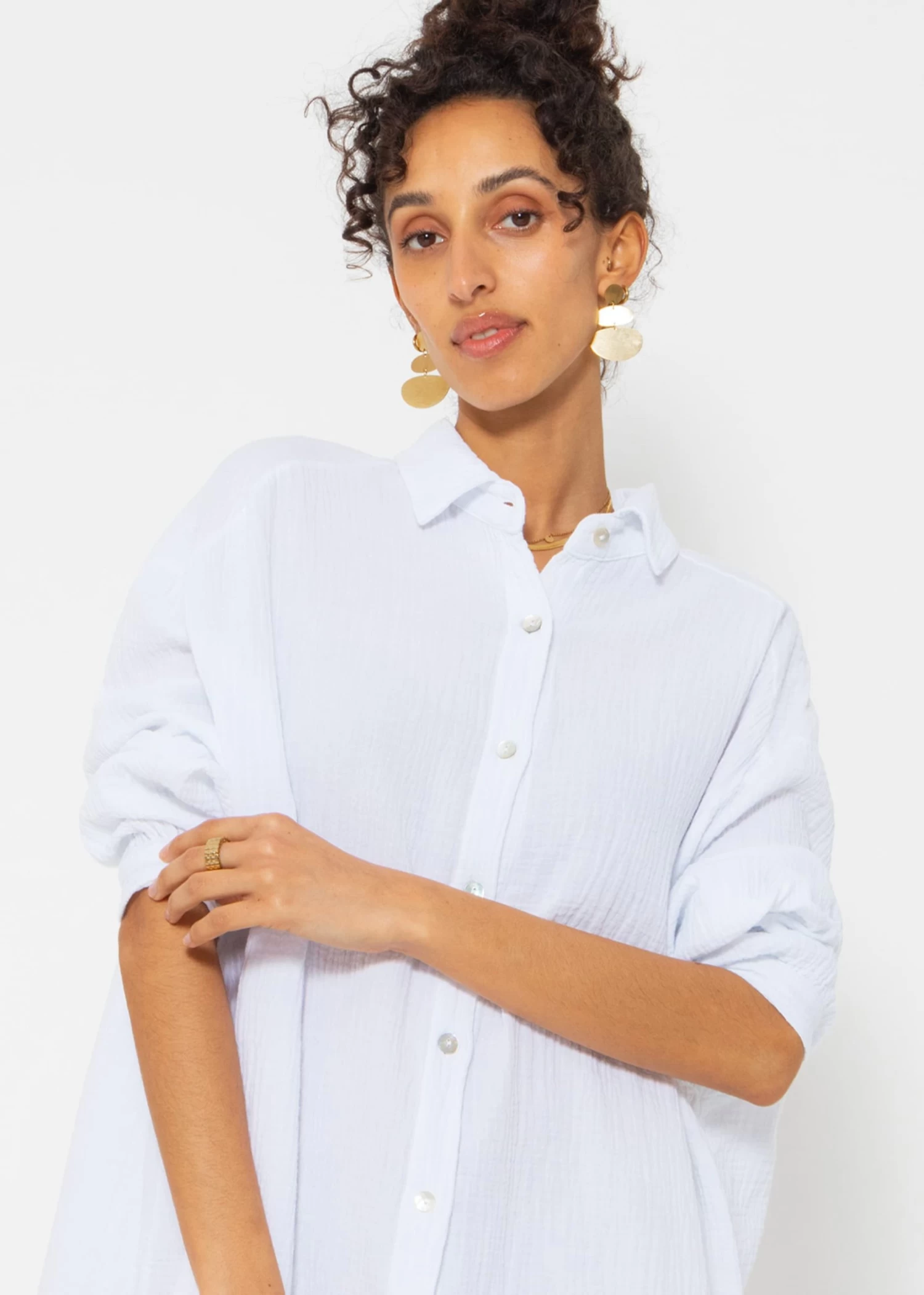 Musselin Bluse Oversize, Weiß 3 Musselin Bluse Oversize, Weiß