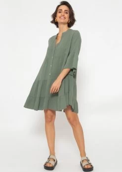 Musselin Kleid, Khaki -Sassyclassy SassyClassy musselin kleid khaki S2206B4796 4