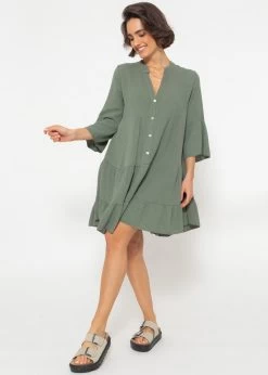 Musselin Kleid, Khaki -Sassyclassy SassyClassy musselin kleid khaki S2206B4796 8