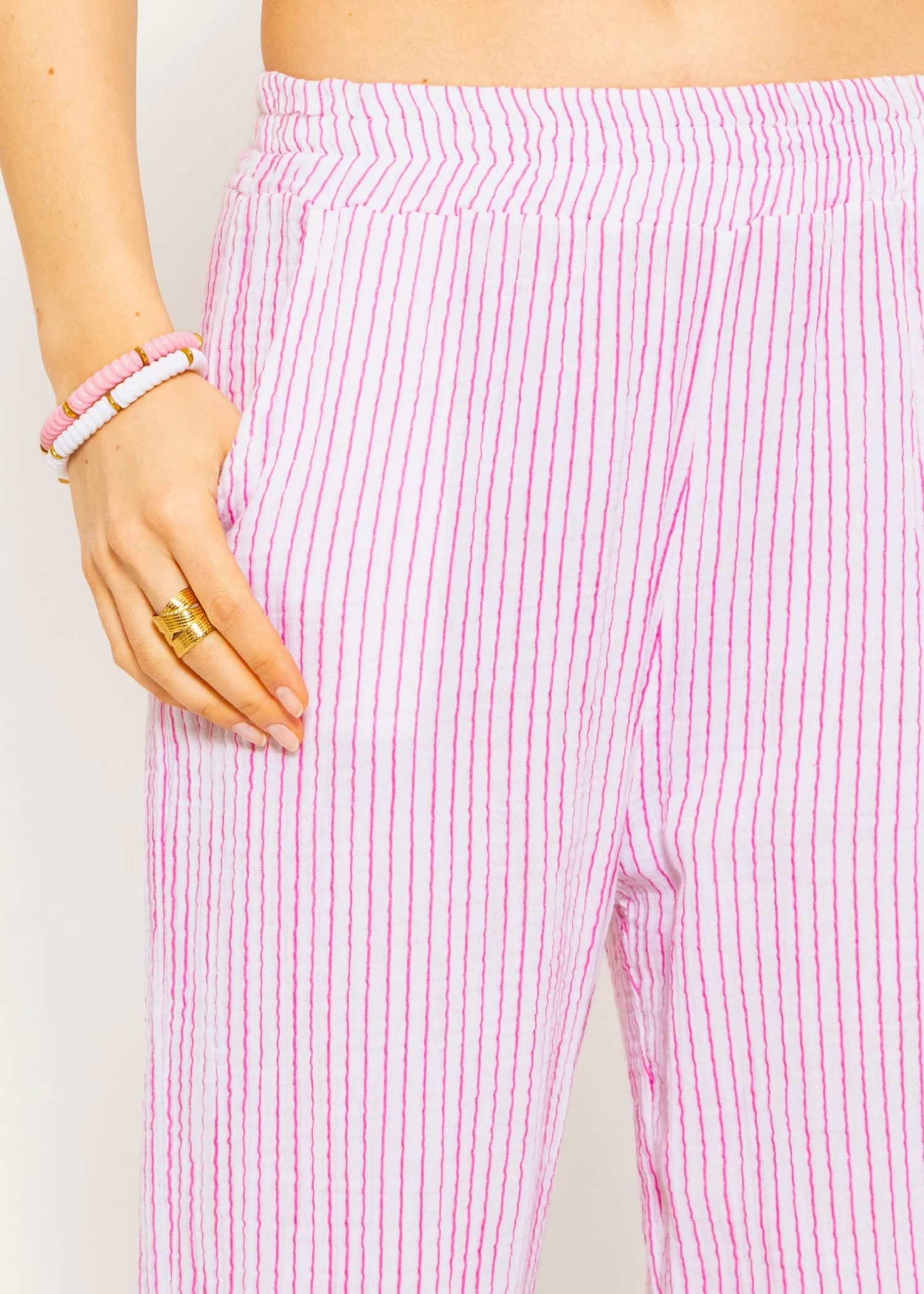 Musselin Pants, Gestreift, Pink-weiß 11 Musselin Pants, Gestreift, Pink-weiß – Bild 9