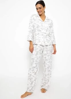 Musselin Pyjamabluse Mit Print - Weiß-taupe -Sassyclassy SassyClassy musselin pyjamabluse mit print weiss taupe S3209NL6446 2