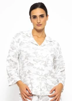 Musselin Pyjamabluse Mit Print - Weiß-taupe -Sassyclassy SassyClassy musselin pyjamabluse mit print weiss taupe S3209NL6446 3