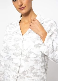 Musselin Pyjamabluse Mit Print - Weiß-taupe -Sassyclassy SassyClassy musselin pyjamabluse mit print weiss taupe S3209NL6446 9