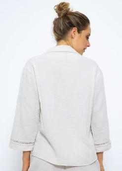 Musselin Pyjamabluse Mit Spitzenborte - Hellbeige -Sassyclassy SassyClassy musselin pyjamabluse mit spitzenborte hellbeige S3209NL6443 2