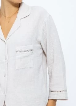 Musselin Pyjamabluse Mit Spitzenborte - Hellbeige -Sassyclassy SassyClassy musselin pyjamabluse mit spitzenborte hellbeige S3209NL6443 5