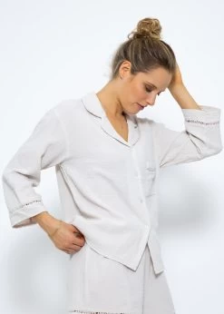 Musselin Pyjamabluse Mit Spitzenborte - Hellbeige -Sassyclassy SassyClassy musselin pyjamabluse mit spitzenborte hellbeige S3209NL6443 8