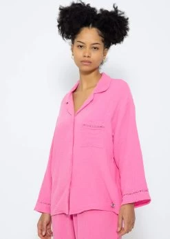 Musselin Pyjamabluse Mit Spitzenborte - Pink -Sassyclassy SassyClassy musselin pyjamabluse mit spitzenborte pink S3209NL6445 2