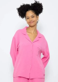 Musselin Pyjamabluse Mit Spitzenborte - Pink -Sassyclassy SassyClassy musselin pyjamabluse mit spitzenborte pink S3209NL6445 4
