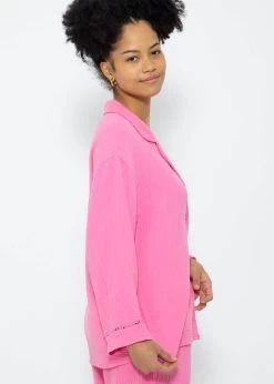 Musselin Pyjamabluse Mit Spitzenborte - Pink -Sassyclassy SassyClassy musselin pyjamabluse mit spitzenborte pink S3209NL6445 5