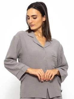 Musselin Pyjamabluse Mit Spitzenborte - Taupe 14 Musselin Pyjamabluse Mit Spitzenborte - Taupe -Sassyclassy SassyClassy musselin pyjamabluse mit spitzenborte taupe S3209NL6444 5