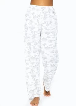 Musselin Pyjamahose Mit Print - Weiß-taupe