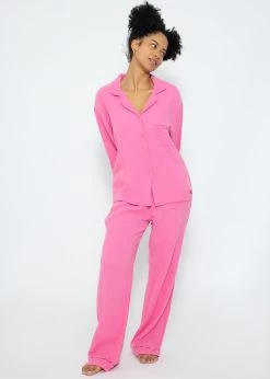 Musselin Pyjamahose Mit Spitzenborte - Pink -Sassyclassy SassyClassy musselin pyjamahose mit spitzenborte pink S3209NH6457 5