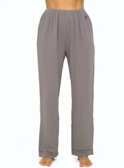 Musselin Pyjamahose Mit Spitzenborte - Taupe
