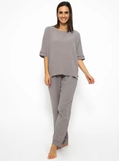 Musselin Pyjamahose Mit Spitzenborte - Taupe -Sassyclassy SassyClassy musselin pyjamahose mit spitzenborte taupe S3209NH6456 7