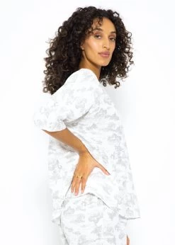 Musselin Pyjamashirt Mit Print - Weiß-taupe -Sassyclassy SassyClassy musselin pyjamashirt mit print weiss taupe S3209NI6450 3