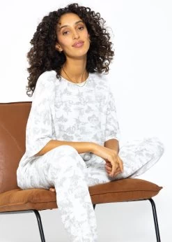 Musselin Pyjamashirt Mit Print - Weiß-taupe