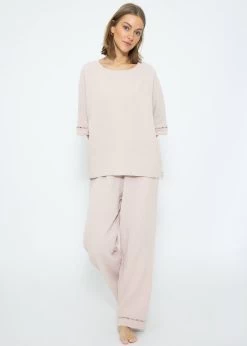 Musselin Pyjamashirt Mit Spitzenborte - Altrosa -Sassyclassy SassyClassy musselin pyjamashirt mit spitzenborte altrosa S3211NI6670 2