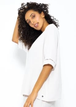 Musselin Pyjamashirt Mit Spitzenborte - Hellbeige -Sassyclassy SassyClassy musselin pyjamashirt mit spitzenborte hellbeige S3209NI