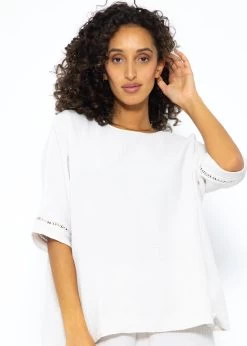 Musselin Pyjamashirt Mit Spitzenborte - Hellbeige