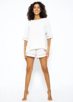 Musselin Pyjamashirt Mit Spitzenborte - Hellbeige -Sassyclassy SassyClassy musselin pyjamashirt mit spitzenborte hellbeige S3209NI6447 2