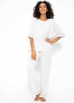 Musselin Pyjamashirt Mit Spitzenborte - Hellbeige -Sassyclassy SassyClassy musselin pyjamashirt mit spitzenborte hellbeige S3209NI6447