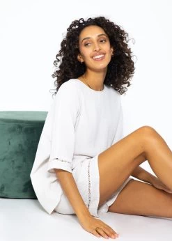 Musselin Pyjamashirt Mit Spitzenborte - Hellbeige -Sassyclassy SassyClassy musselin pyjamashirt mit spitzenborte hellbeige S3209NI6447 5