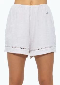 Musselin Pyjamashorts Mit Spitzenborte - Hellbeige