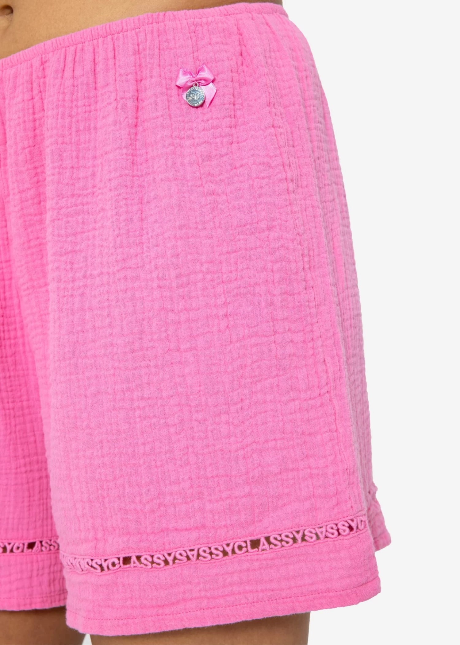 Musselin Pyjamashorts Mit Spitzenborte - Pink 10 Musselin Pyjamashorts Mit Spitzenborte - Pink – Bild 8