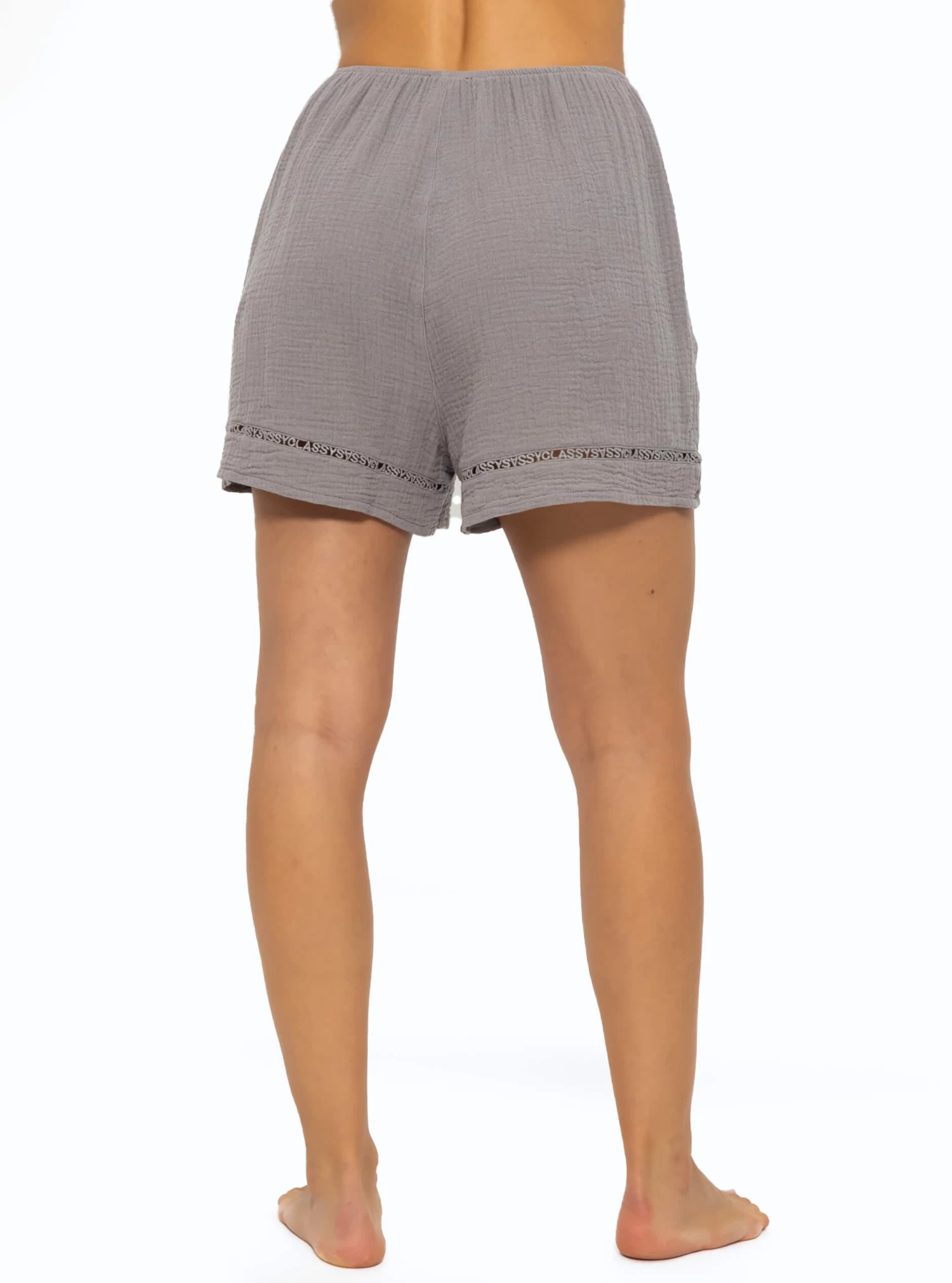 Musselin Pyjamashorts Mit Spitzenborte - Taupe 8 Musselin Pyjamashorts Mit Spitzenborte - Taupe – Bild 6