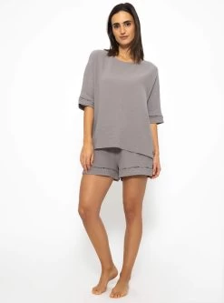 Musselin Pyjamashorts Mit Spitzenborte - Taupe 11 Musselin Pyjamashorts Mit Spitzenborte - Taupe -Sassyclassy SassyClassy musselin pyjamashorts mit spitzenborte taupe S3209NS6452