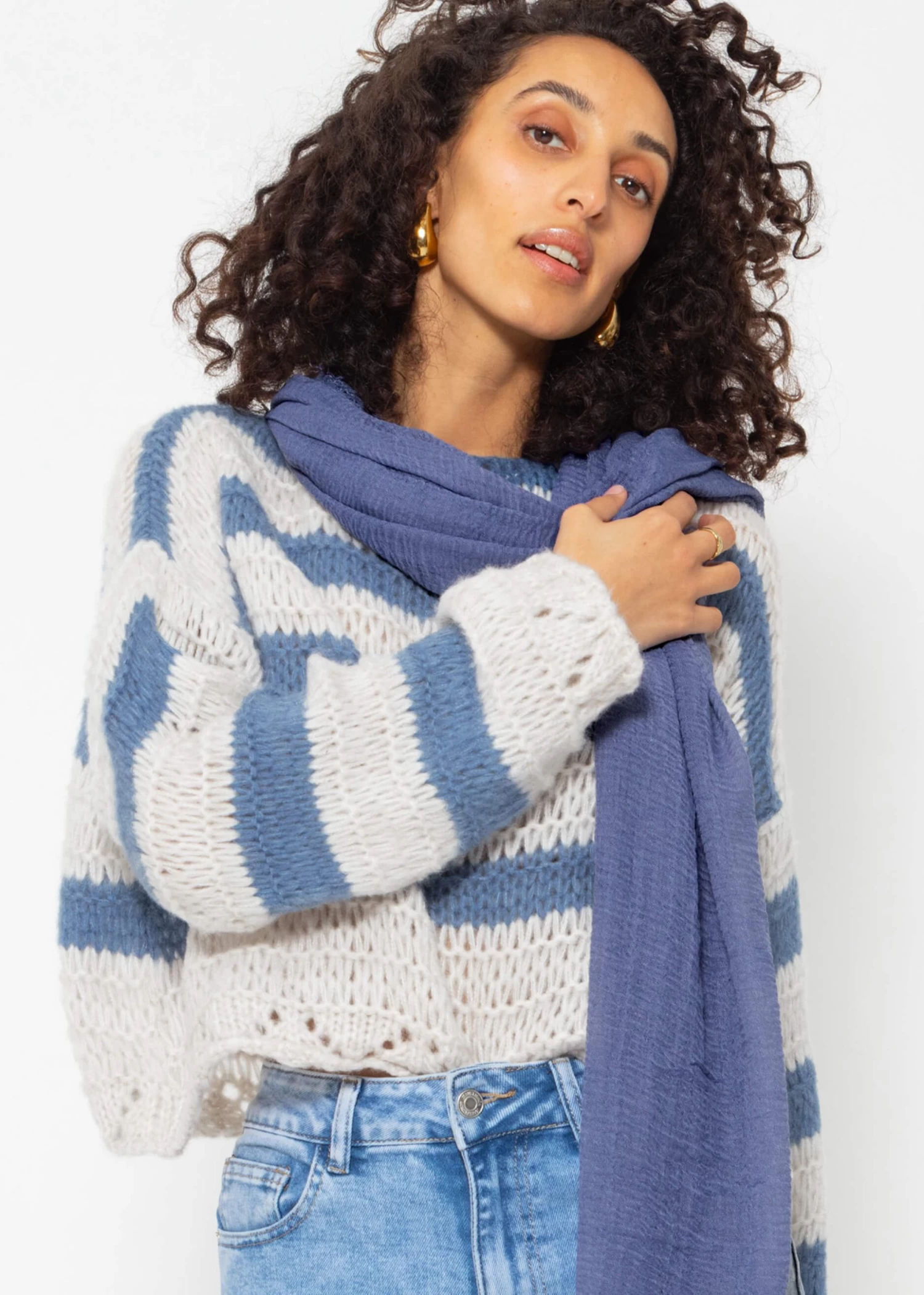 Musselin Schal - Jeansblau 4 Musselin Schal - Jeansblau – Bild 2