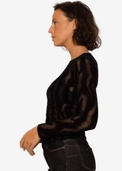 Netz Langarmshirt Mit Beflockung - Schwarz -Sassyclassy SassyClassy netz langarmshirt mit beflockung schwarz S3208L6209 3uplOO02VfdSCM